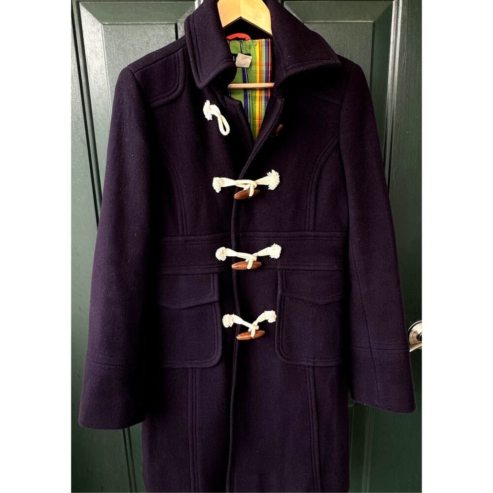 J. Crew Virgin Wool Stadium Coat Sz 6 w/ Toggles & 100% Silk Lining Navy Vintage